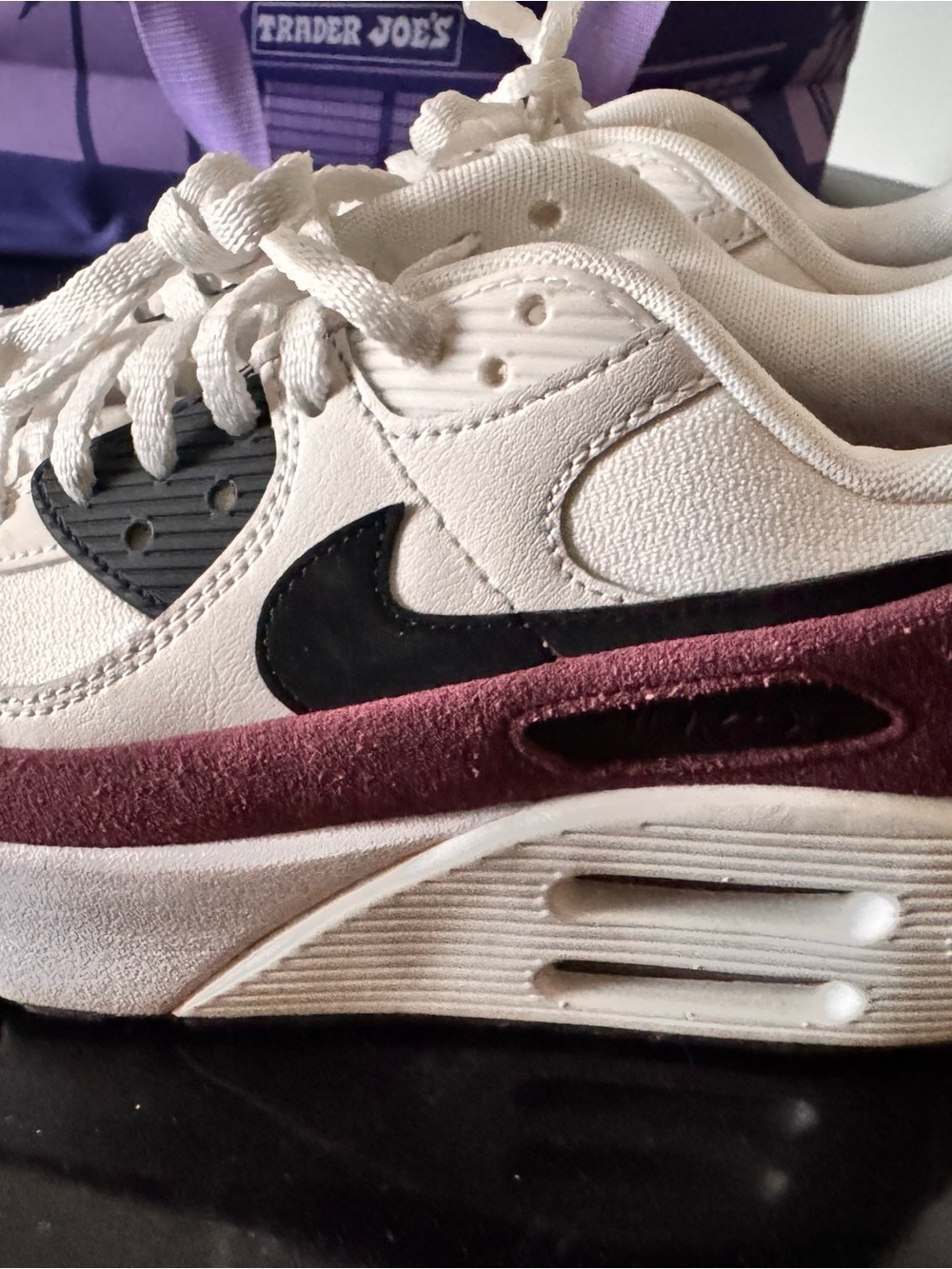 Nike Women’s White, Black and Burgundy Low-Top Sneakers platform style